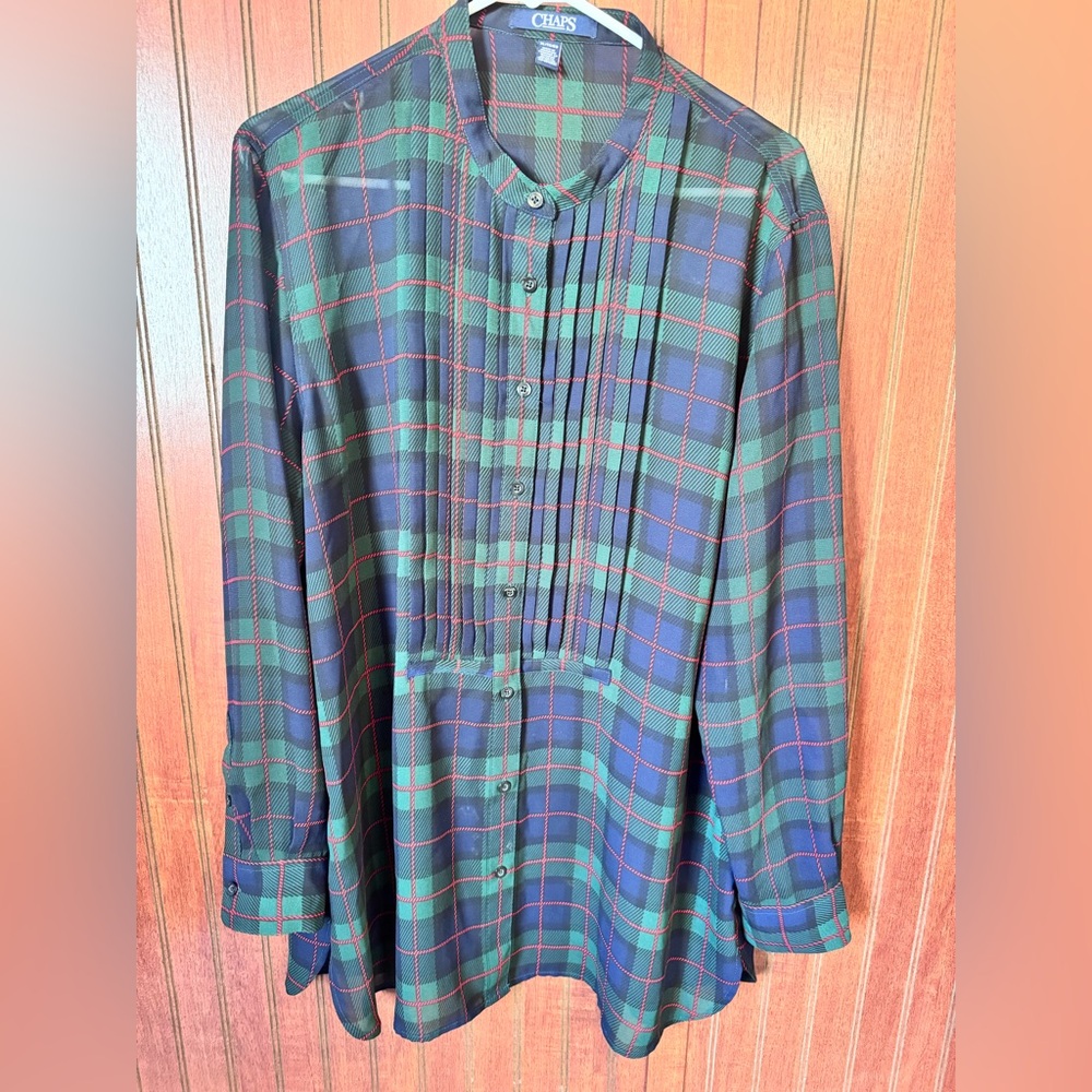 Chaps Women's Green and Blue Plaid Blouse